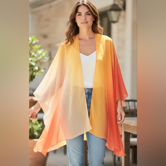 Chico's Other - Chico's Sunset Ombre Swim Cover-Up Kimono in Yellow & Orange